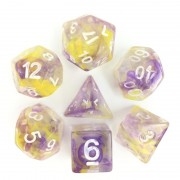 Pearl swirl dice (Yellow/Purple) 4/6/8/10/10s/12/20 - 7 DiceGreen Transluent Glitter Dice Set