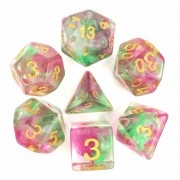 Pearl swirl dice (Rose Red /Green) 4/6/8/10/10s/12/20 - 7 DiceGreen Transluent Glitter Dice Set