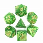 Light Green (Golden font) pearl dice set 4/6/8/10/10s/12/20 - 7 DiceGreen Transluent Glitter Dice Set