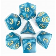 Lake Blue (Golden font) pearl dice set 4/6/8/10/10s/12/20 - 7 DiceGreen Transluent Glitter Dice Set