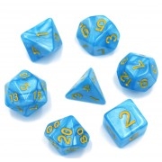 Light Blue Pearl Color Dice Set (Yellow Font)4/6/8/10/10s/12/20 - 7 Dice