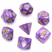 Light Purple Pearl Color Dice Set(Green Font) 4/6/8/10/10s/12/20 - 7 Dice